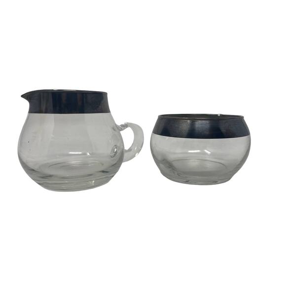 Vtg MCM Mid Century Modern Dorothy Thorpe Silver Rim Roly Poly Sugar & Creamer - Picture 1 of 8